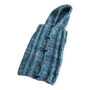 Hand Made‎ Girls Vest Size Small Crocheted Blue Hippie Boho Hooded Sweater READ